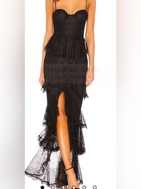 MAJORELLE Black Lace Tiered Maxi Dress